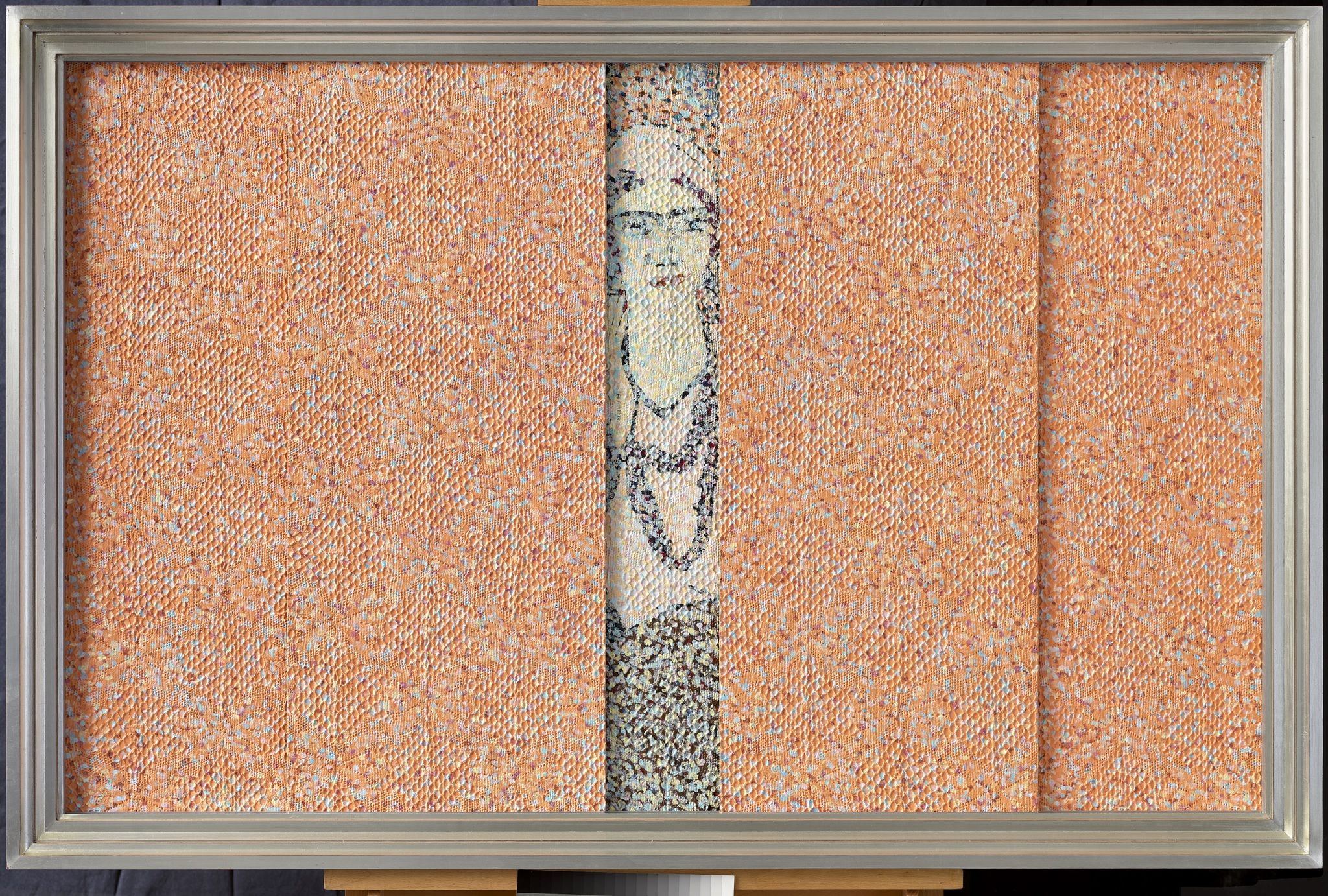 Sam Havadtoy, "Homage to Max Beckmann", 2023 - Lace and acrylic on board, 74x116cm, credit @SamHavadtoy